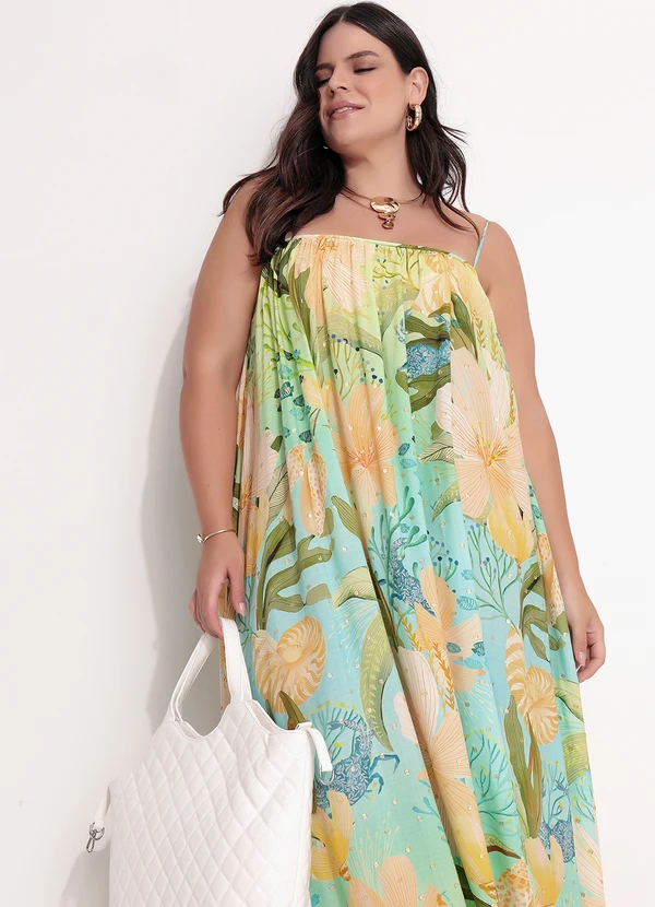 Farm - Vestido Longo Reto em Viscose Verde 11