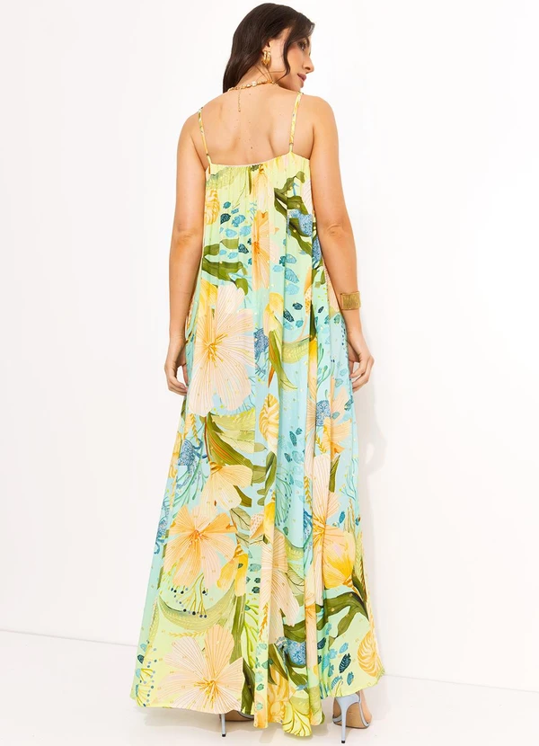 Farm - Vestido Longo Reto em Viscose Verde 2