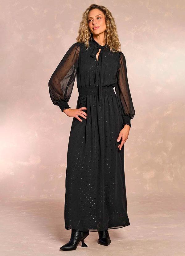 Doce Trama - Vestido Longo Retrô Glam em Plano Chiffon Preto