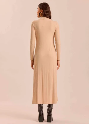 Doce Trama - Vestido Longo Retrô Glam em Ribana Bege - DOCE TRAMA