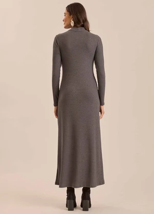 Doce Trama - Vestido Longo Retrô Glam em Ribana Cinza - DOCE TRAMA