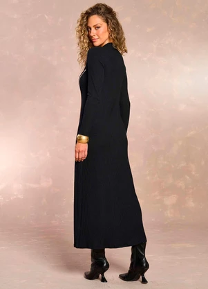 Doce Trama - Vestido Longo Retrô Glam em Ribana Preto - DOCE TRAMA