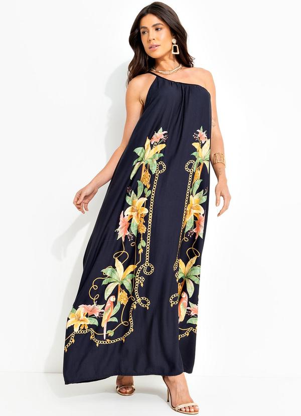 Farm - Vestido Longo Riqueza Tropical Preto