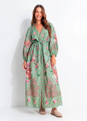 Farm - Vestido Longo Romance Verde - FARM