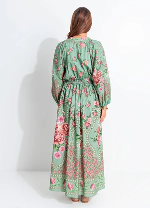 Farm - Vestido Longo Romance Verde - FARM