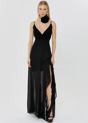 Outlet - Vestido Longo Romantic Preto - OUTLET