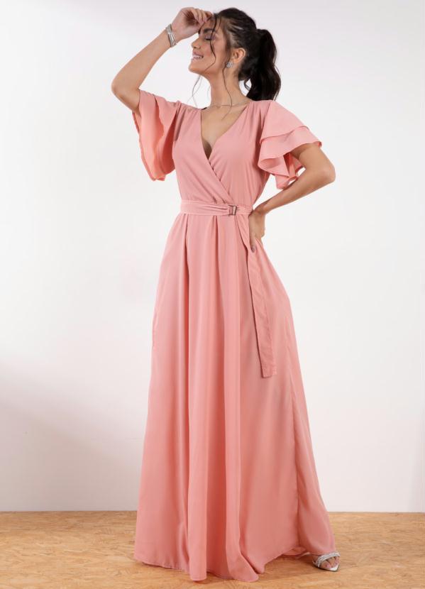 Quintess - Vestido Longo Rosa com Cinto 4