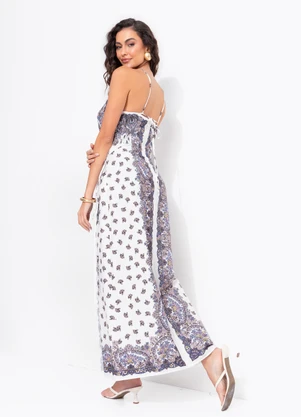 Farm - Vestido Longo Rosa Rio Off White - FARM