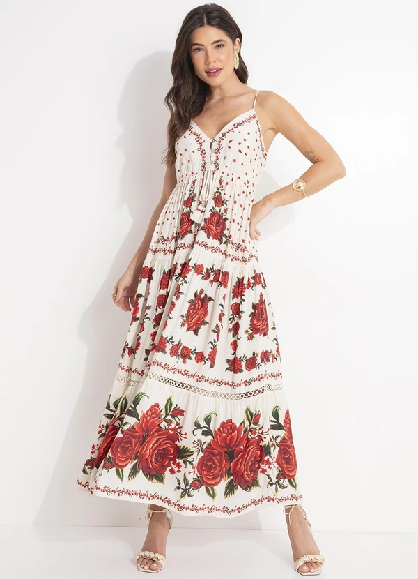 Farm - Vestido Longo Rosalia Bege
