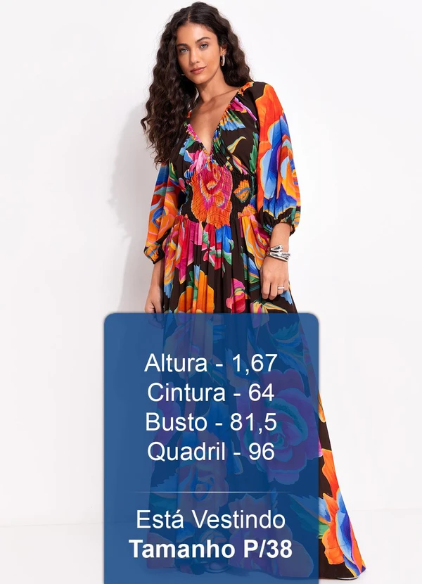 Farm - Vestido Longo Rosas Pintadas Marrom 5