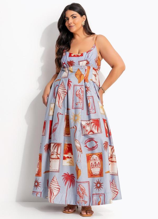 Vestido Longo Selo Tropical Azul Farm