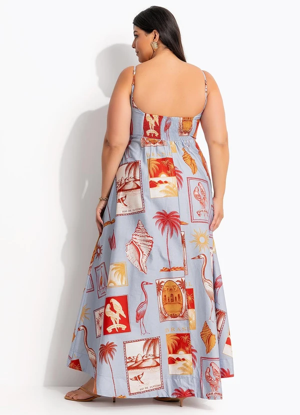 Farm - Vestido Longo Selo Tropical Azul 2