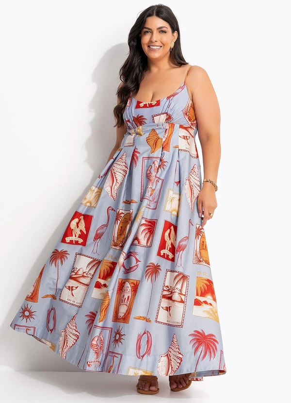 Farm - Vestido Longo Selo Tropical Azul 3