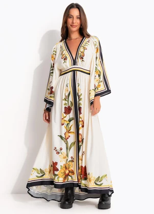 Farm - Vestido Longo Selva de Flor Bege - FARM