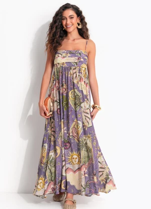 Farm - Vestido Longo Selva Mistica Roxo - FARM