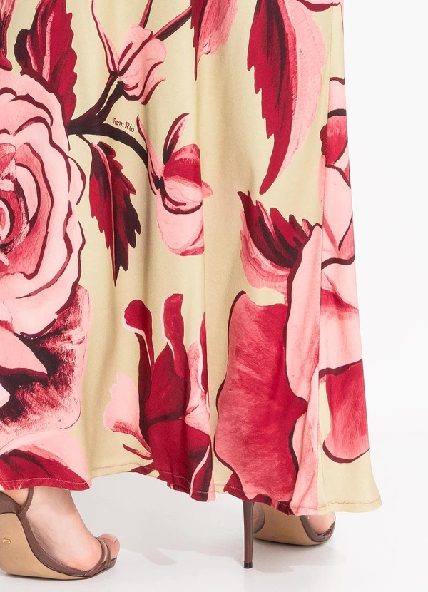Farm - Vestido Longo sem Alça Rosas Pintadas Verde 7