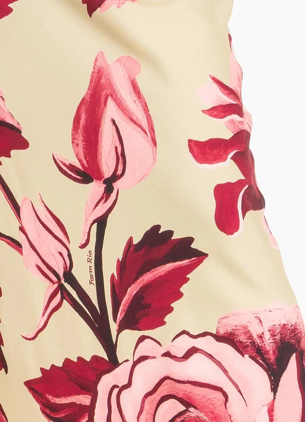 Farm - Vestido Longo sem Alça Rosas Pintadas Verde 8