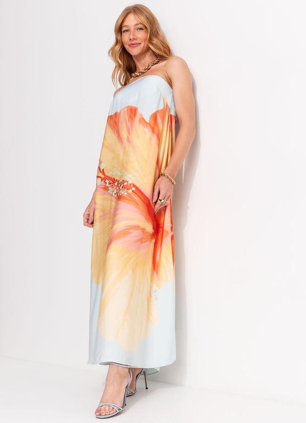 Farm - Vestido Longo sem Alças Vestida de Flor Azul 3