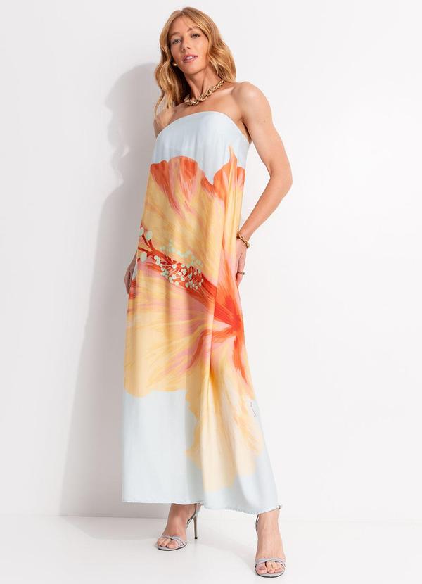 Farm - Vestido Longo sem Alças Vestida de Flor Azul 7