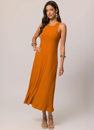 Doce Trama - Vestido Longo sem Manga em Ribana Laranja - DOCE TRAMA