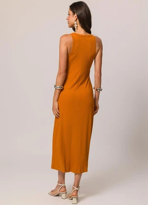 Doce Trama - Vestido Longo sem Manga em Ribana Laranja - DOCE TRAMA