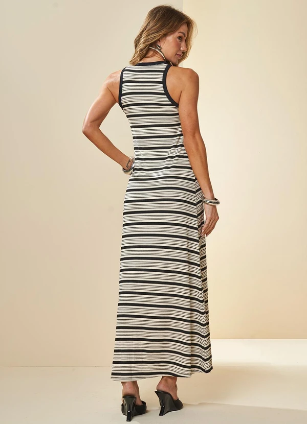 Doce Trama - Vestido Longo sem Manga em Ribana Listrado 2