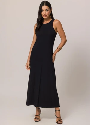 Doce Trama - Vestido Longo sem Manga em Ribana Preto - DOCE TRAMA