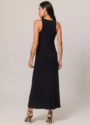 Doce Trama - Vestido Longo sem Manga em Ribana Preto - DOCE TRAMA