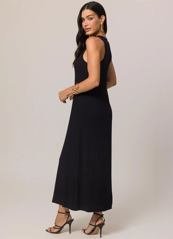 Doce Trama - Vestido Longo sem Manga em Ribana Preto 3