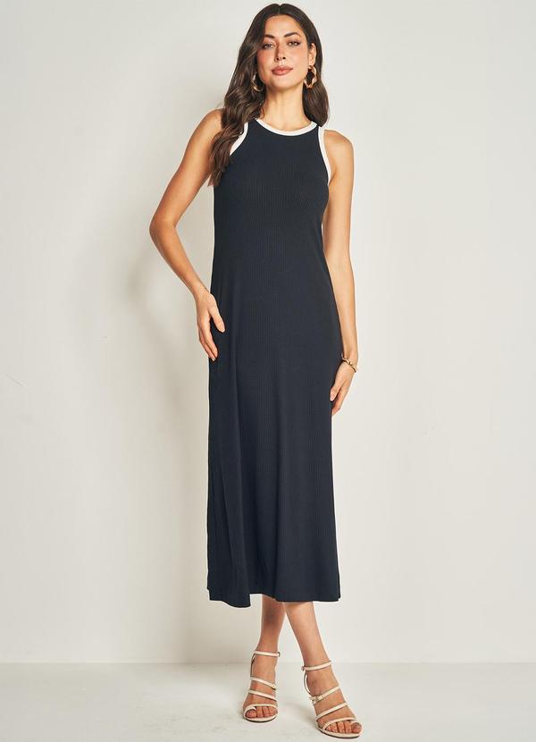 Doce Trama - Vestido Longo sem Manga em Ribana Preto