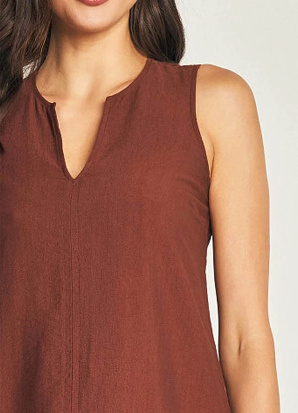 Doce Trama - Vestido Longo sem Manga em Viscoflow Marrom 4