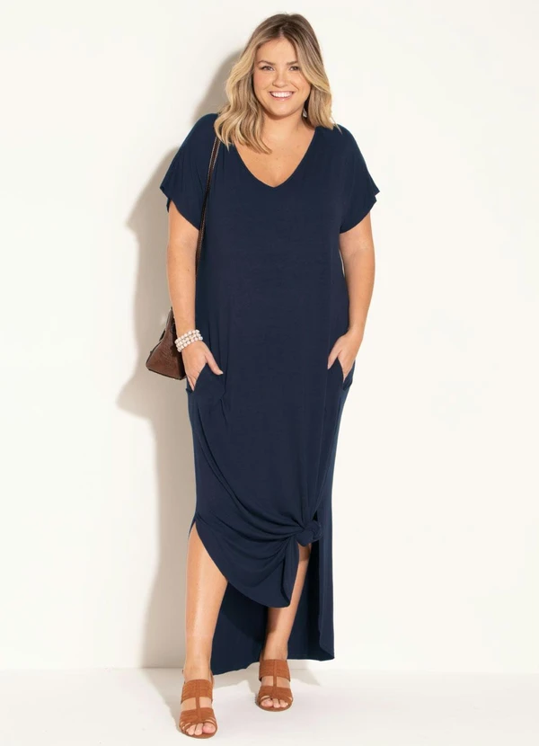 Quintess - Vestido Longo Soltinho com Fenda Azul 3