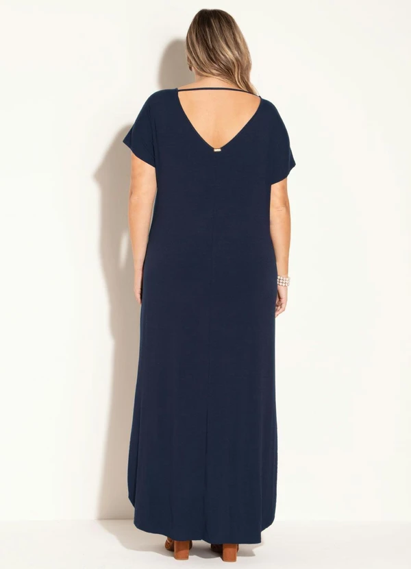 Quintess - Vestido Longo Soltinho com Fenda Azul