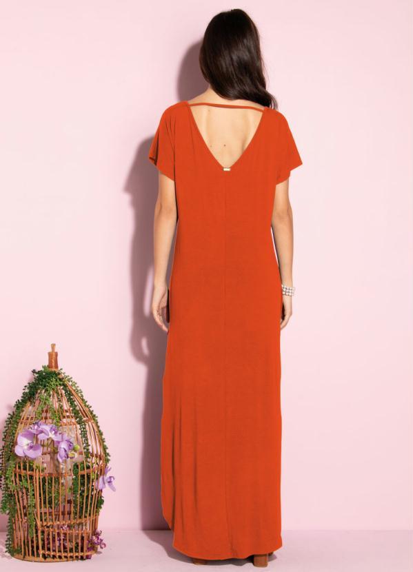 Quintess - Vestido Longo Soltinho com Fenda Laranja 2