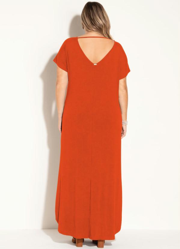 Quintess - Vestido Longo Soltinho com Fenda Laranja 4