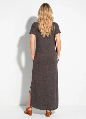 Quintess - Vestido Longo Soltinho com Fenda Mescla Chumbo - QUINTESS