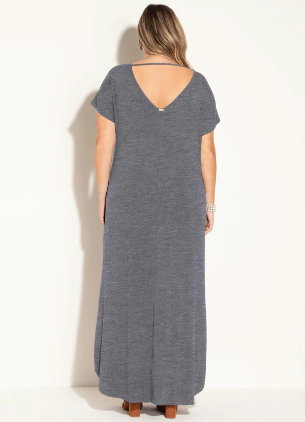 Quintess - Vestido Longo Soltinho com Fenda Mescla Chumbo 8