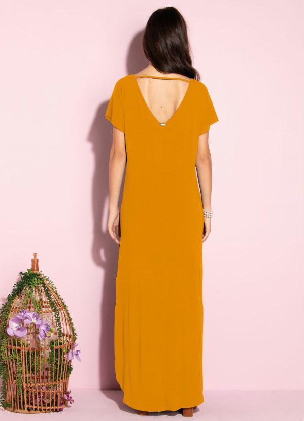 Quintess - Vestido Longo Soltinho com Fenda Mostarda 2