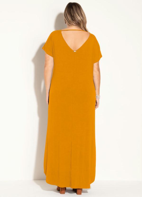 Quintess - Vestido Longo Soltinho com Fenda Mostarda 4