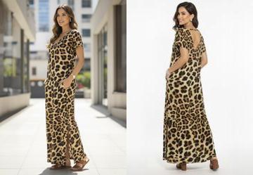 Vestido Longo Soltinho com Fenda Oncinha