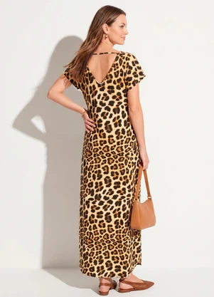 Quintess - Vestido Longo Soltinho com Fenda Oncinha - QUINTESS