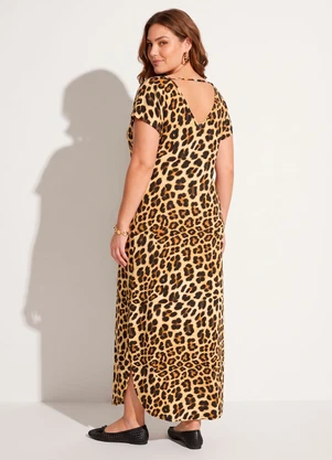 Quintess - Vestido Longo Soltinho com Fenda Oncinha - QUINTESS