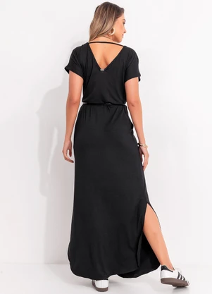 Quintess - Vestido Longo Soltinho com Fenda Preto - QUINTESS