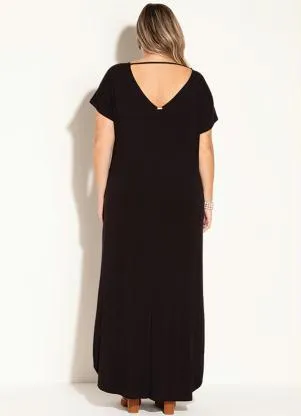 Quintess - Vestido Longo Soltinho com Fenda Preto - QUINTESS