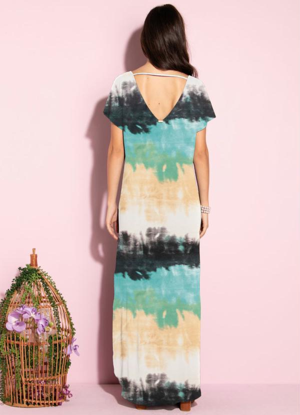 Quintess - Vestido Longo Soltinho com Fenda Tie Dye Verde 2