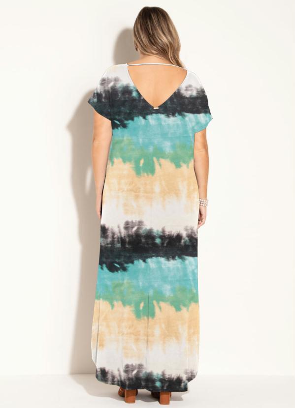 Quintess - Vestido Longo Soltinho com Fenda Tie Dye Verde 4