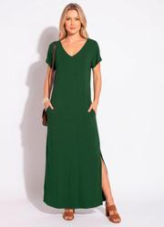 Vestido Longo Soltinho com Fenda Verde