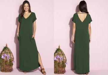 Vestido Longo Soltinho com Fenda Verde