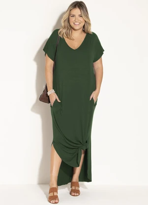 Quintess - Vestido Longo Soltinho com Fenda Verde - QUINTESS
