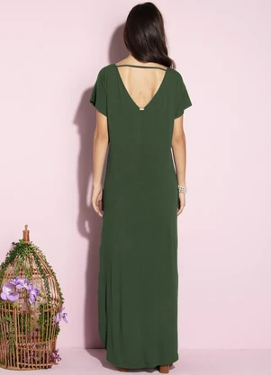 Quintess - Vestido Longo Soltinho com Fenda Verde - QUINTESS